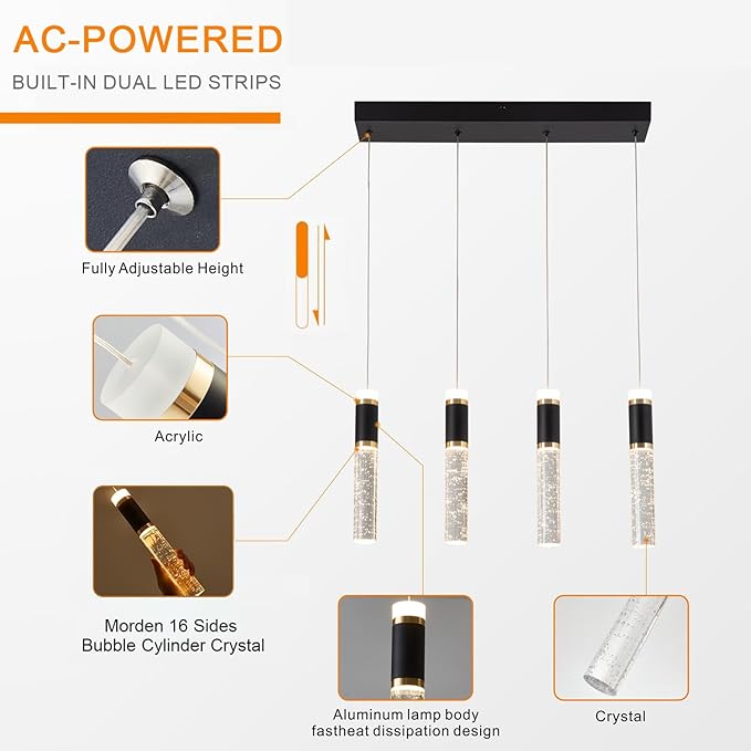 4-Light Modern LED Chandelier,Dimmable Hanging LED Pendant Light for Kitchen Dining Room Bedroom Kitchen Island Cafe