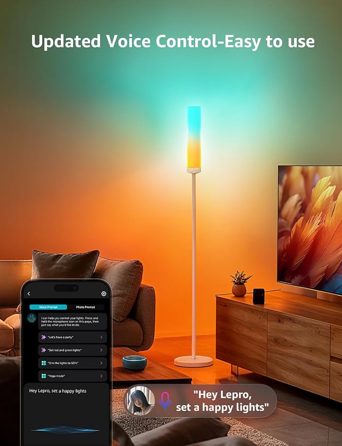 Lepro O1 AI Floor Lamps, 2300LM Smart Standing Lamp Works with Alexa, Modern Floor Lights with Music Sync, Personalized AI Lighting Designer,RGB Lamps for Living Room,Bedroom, APP Control, 2.4GHz Only