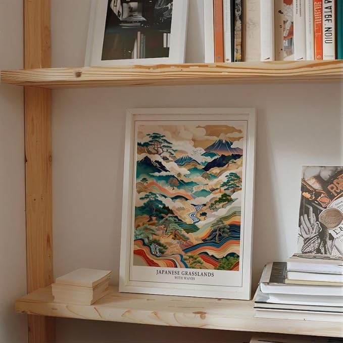 Japanese Grasslands Poster, Abstract Wabi Sabi Wall Art Print, Traditional Asian Landscape Artwork, Japandi Minimalist Home Decor for Living Room or Bedroom (Unframed) (27x40)