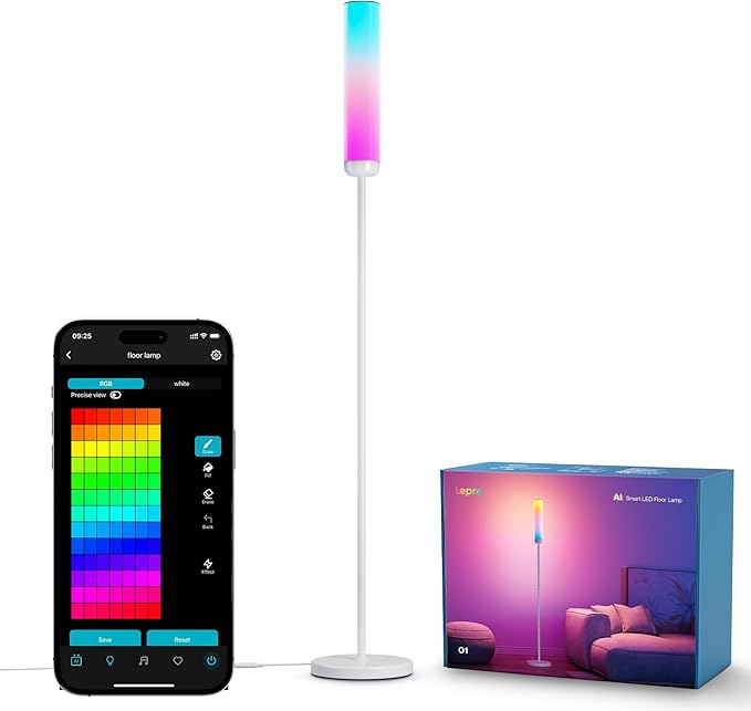 Lepro O1 AI Floor Lamps, 2300LM Smart Standing Lamp Works with Alexa, Modern Floor Lights with Music Sync, Personalized AI Lighting Designer,RGB Lamps for Living Room,Bedroom, APP Control, 2.4GHz Only