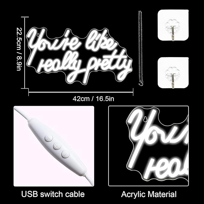 Lucunstar You're Like Really Pretty Neon Sign Led Sign White Led Neon Light for Wall Decor Light Sign for Wedding Dimmable Switch with USB Connectivity Neon Sign for Bedroom Decor Home Wall Decor
