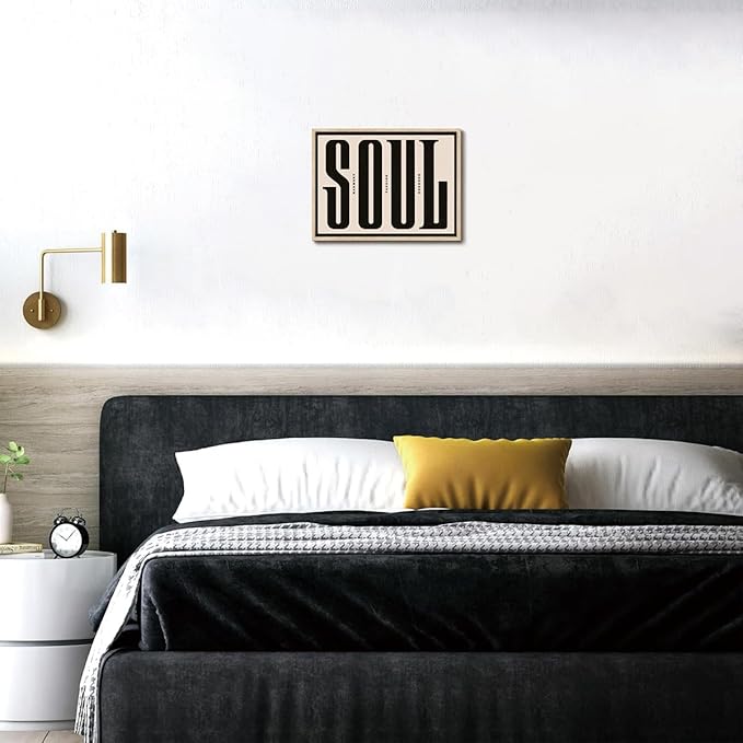 KISSFOX Retro Western Typography OAK Wood Framed Wall Art Farmhouse Soul Canvas Art Prints Rustic Southwestern Pictures Wall Decor Modern Mid Century Artwork For Gallery Bedroom Entryway Living Room