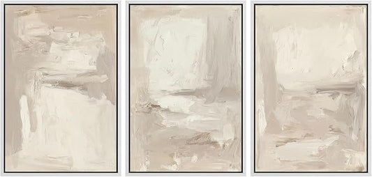 MUDECOR Framed Wall Art Print Set Neutral Abstract Modern Minimalist in Beige and Cream Tones Illustrations Modern Art Boho Decorative Colorful Chic for Living Room, Bedroom, Office - 16"x24"x3 White