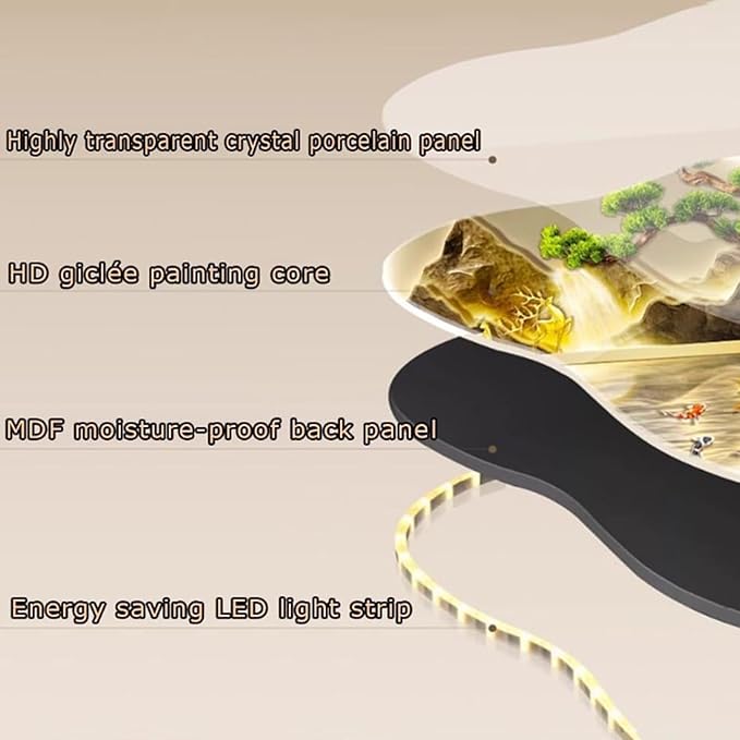 Wall Art Decor, 3D Wall Sculptures Painting Hanging Wall Art With Led Light, Decorative Wall Mounted Lamp, Oriental Decor Traditional Chinese Wall Hanging Painting，Home Entrance corridor, 72*60cm