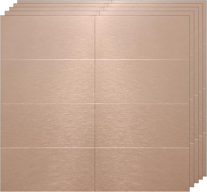 Aluminum Peel and Stick Backsplash Panels - 3"x6" Brushed Copper Kitchen Wall Decor, 80-Piece
