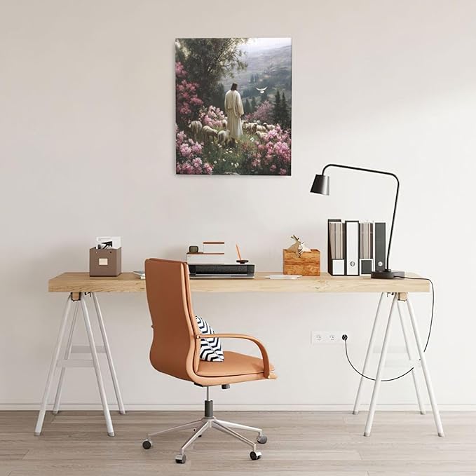 Jesus Wall Art Christian Jesus Lamb Wall Decor Religious God Canvas Painting Pictures Print Christ Decorations for Living Room Bedroom Church Framed Gifts 20”X24”