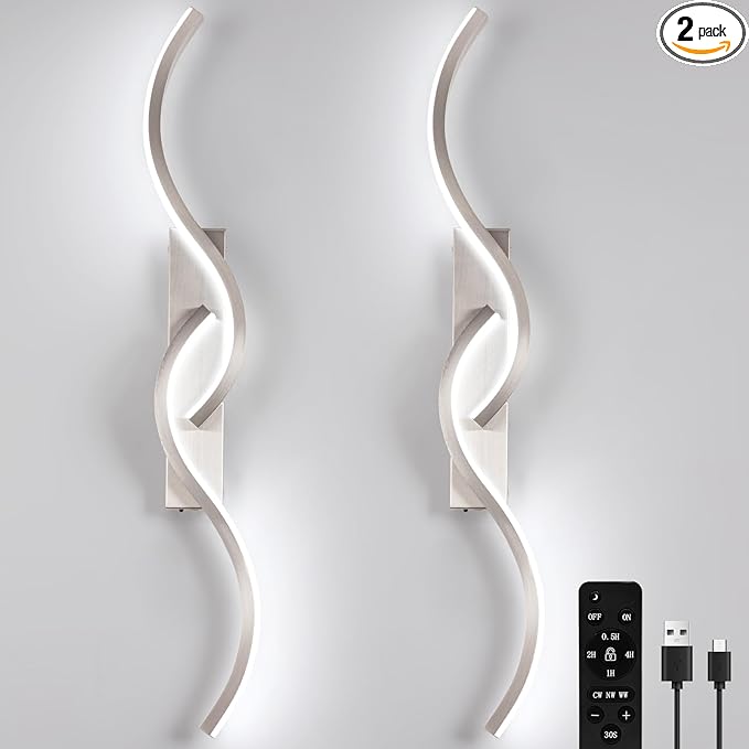 Modern Battery Operated Wall Sconces, Rechargeable Wall Sconces, 3000K-6500K LED Wireless Wall Light, Modern Wall Lamp not Hardwired for Living Room Bedroom Hallway (Nickel)