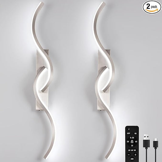Modern Battery Operated Wall Sconces, Rechargeable Wall Sconces, 3000K-6500K LED Wireless Wall Light, Modern Wall Lamp not Hardwired for Living Room Bedroom Hallway (Nickel)