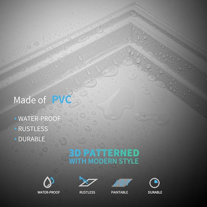 Art3d 24-Pack Drop Relief Ceiling Tiles for Home, Office & Commercial Space, 24 x 24in PVC Waterproof 3D Wall Panels Cover 96 Sq. Ft, White