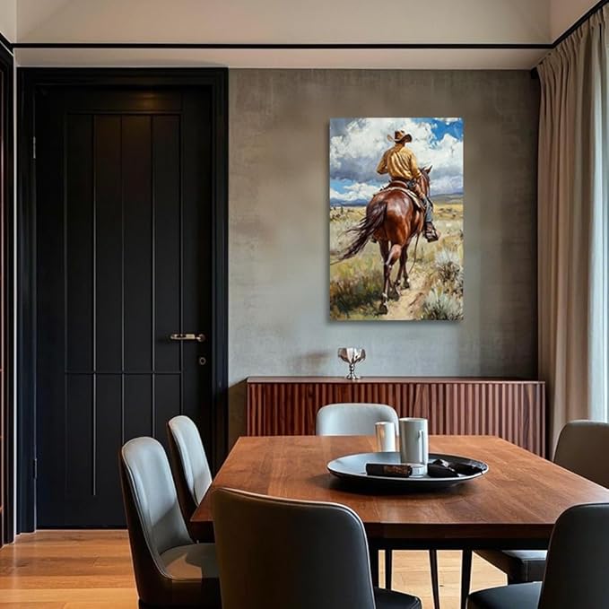 CGXLB Cowboy Riding Wall Art Western Horseman Painting Horse Picture Prints Framed Rustic Ranch Wall Decor for Living Room Bedroom Restaurant 12"x18"
