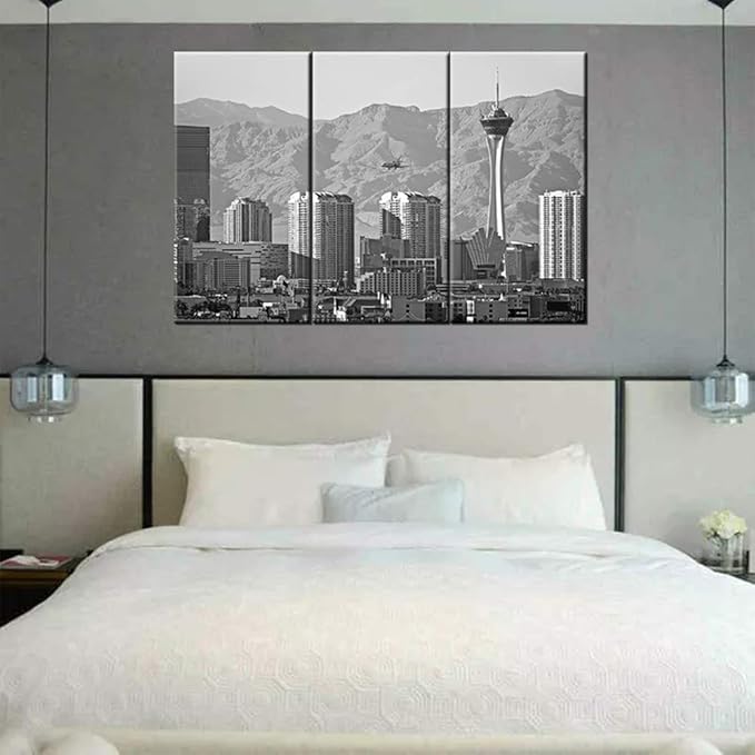 3 Pieces Canvas Wall Art for Men & Women, Modern Las Vegas City Skyline Print Photograph, Hanging Decorative Painting Artwork for Kitchen, Bedroom, Office, Living Room, Home Decor Gift 28‘’ x 42‘’