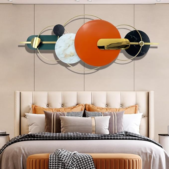 Metlzks Modern Metal Wall Decor,Handmade Circles Geometric Wall Sculptures,Orange Abstract Metal Wall Art for Bedrooms, Dining Rooms, Living Rooms, Corridors And Offices.(60''Lx24''W)