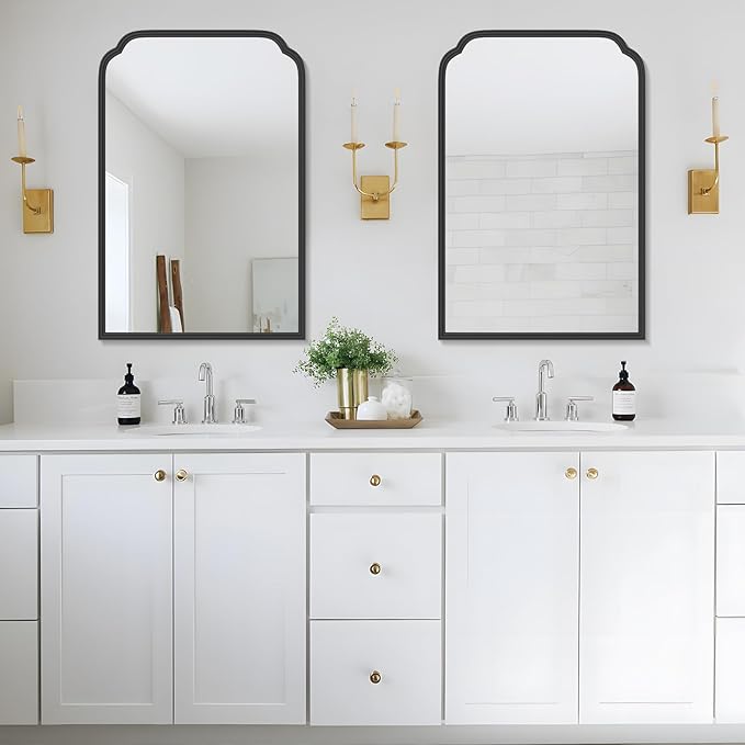 20X30 Inch Black Metal Framed Bathroom Mirror for Wall, Matte Black Bathroom Vanity Mirror, Rectangular Rounded Decor Mirror Anti-Rust, Tempered Glass (Black 20" x 30")