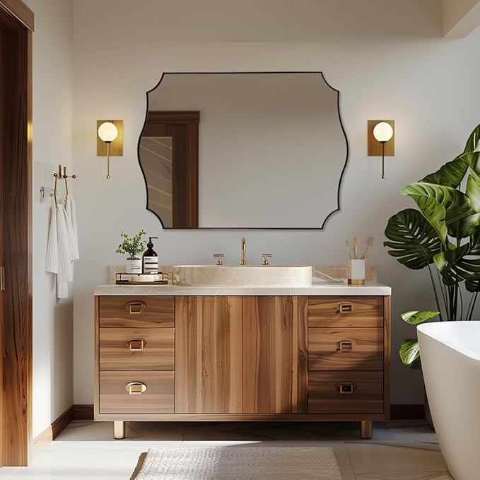 ANDY STAR 30"x48" Brushed Bronze Scalloped Mirror, Large Bathroom Mirror for Over Sink, Antique Bronze Mirror, Timeless Shape with Unique Flair, Ideal for Home Remodel (Vertically/Horizontally)