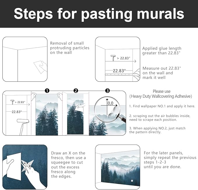 -Foggy Forest Pine Scenery Fabric Wallpaper Living Room Bedroom Bathroom Mountain Large Wall Mural- 160"x108"（ not Peel and Stick）