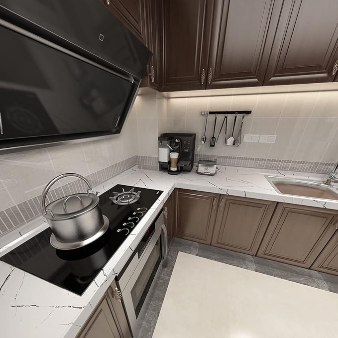 48x197inch Extra Wide Black White Marble Wallpaper Peel Stick Glossy Thick Waterproof Furniture Sticker Granite Look Contact Paper DIY Wall Sticker Self-Adhesive Countertop Vinyl Wrap for Kitchen