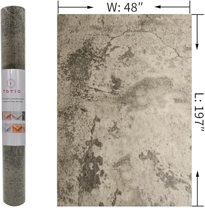 48x197in Extra Wide Grey Concrete Contact Paper Peel and Stick 3D Cement Look Wallpaper Matte Thicken Adhesive Waterproof Vinyl Wall Sticker for Bedroom Living Room Retro Industrial Style Earthy Grey