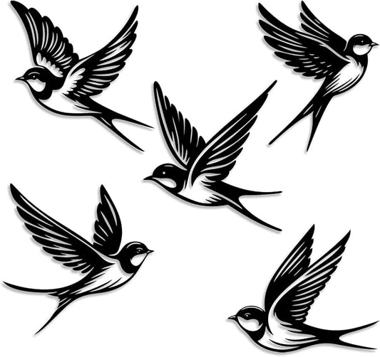 LIYOUYA 5 Pieces Metal Bird Wall Decor - Rustic Farmhouse Room Decor Simple Bird Flock Black Wall Art Home Decor for Living Room, Bedroom, Dining Room, Farmhouse (Black)