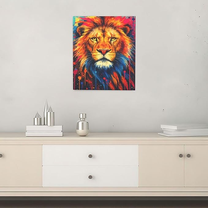 Banksy Lion Wall Art Lion Pictures Street Graffiti Canvas Wall Decor Painting Print Animal Home Modern Artwork Decorations Framed for Living Room Bedroom Bathroom Office 20"X24"