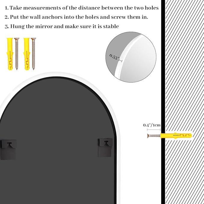 32x34 Arch Wall Mirror, White Bathroom Mirrors for Over Sink, Metal Frame Wall Decor for Entryway, Bedroom, Living Room