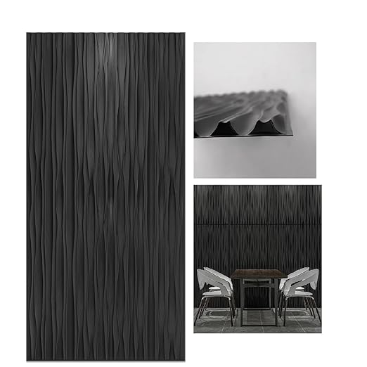Art3d 46.2 SF Large 3D Wall Panels for Interior Décor, PVC Textured Wavy Wall Panels for Living Room, Bedroom and Office, Pack of 6 (47.2"×23.6"), Black