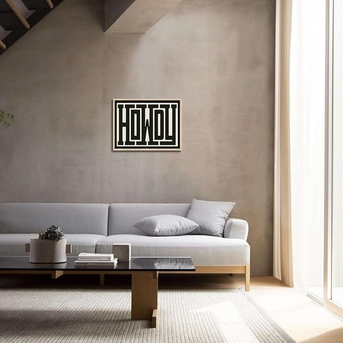 KISSFOX Western Howdy OAK Wood Framed Wall Art Farmhouse Geometric Typography Canvas Art Prints Rustic Country Pictures Wall Decor Vintage Modern Southwestern Artwork For Bedroom Kitchen Living Room