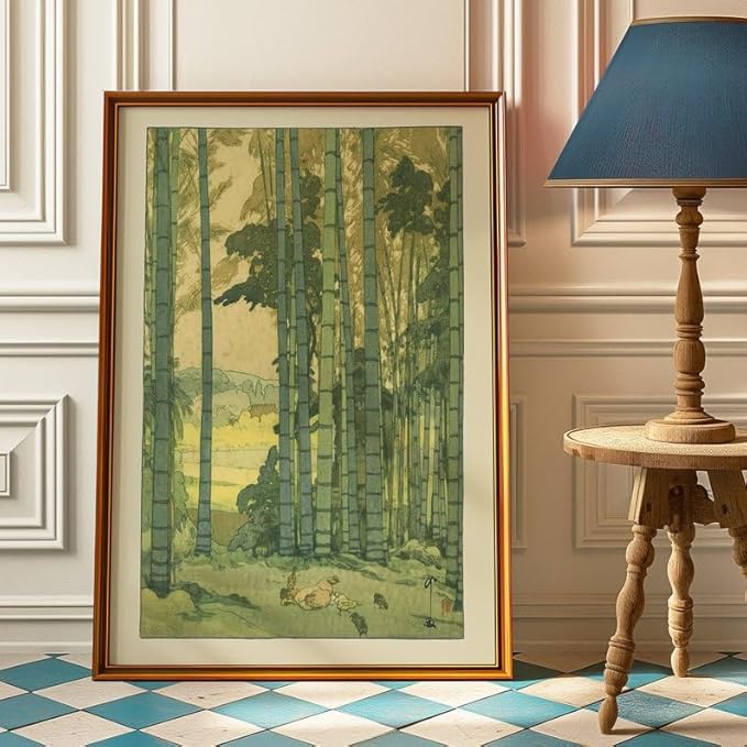 Nationcog Bamboo Grove Poster by Yoshida Hiroshi, Japanese Botanical Woodblock Art, Japandi Zen Decor, Relaxing Vintage Print for Home Spaces (Unframed) (16x24)