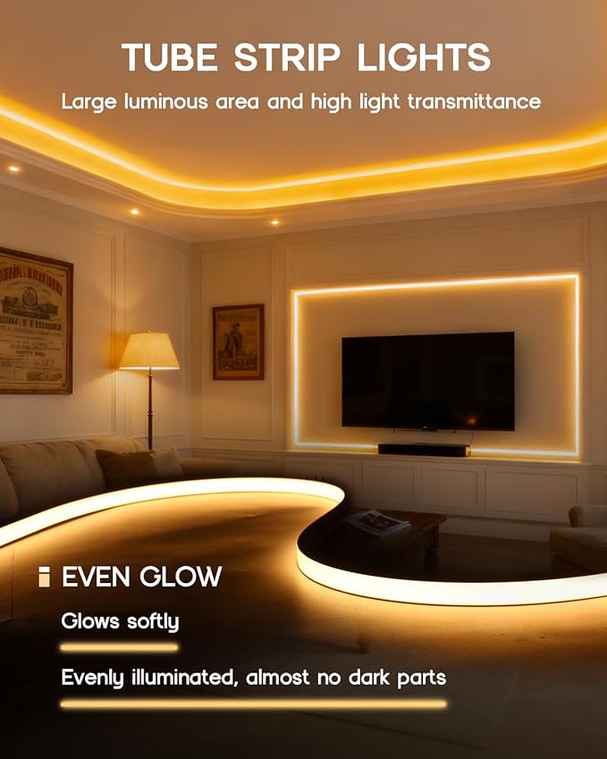 LED Strip Lights Warm White 3000K,16.4ft 12V Neon Rope Lights,Flexible Silicone Outdoor Waterproof Neon Strip Lights for Mirror,Kitchen,Cabinet,DIY Lighting(Power Supply Not Included)