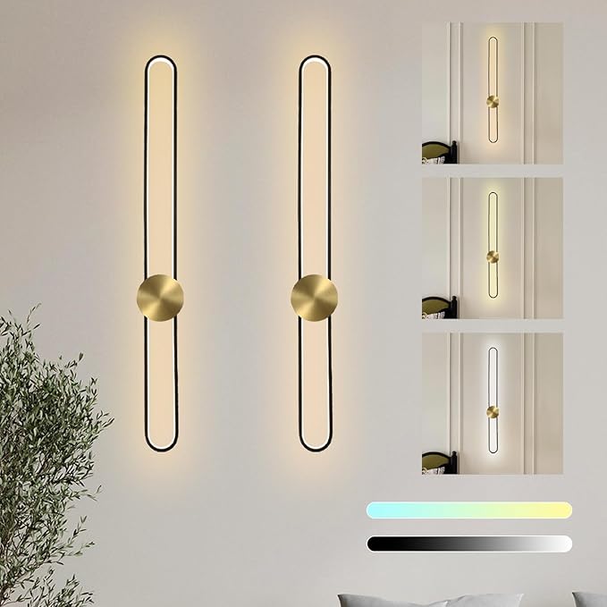 Modern Wall Sconce Dimmable 3000K/4000K/6000K LED Wall Light Fixture, Hardwired Wall Lamp for Living Room, Dining Room, Bedroom, Hallway, Lobby, Entryway (Brushed Black, 22inch/H56cm)