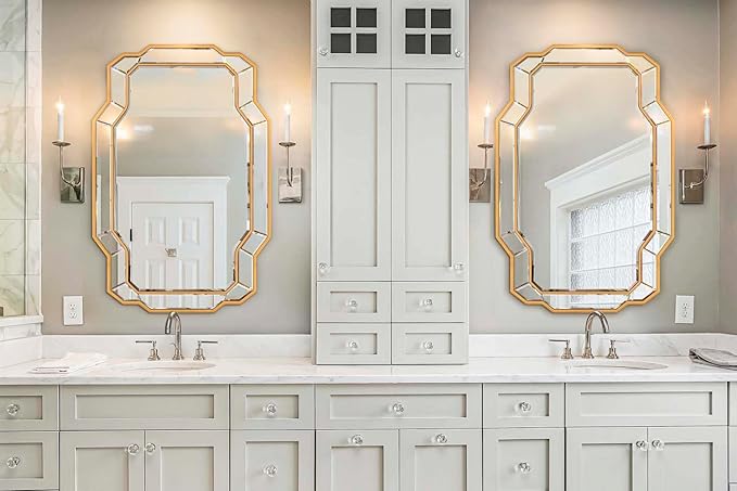 47'' x 32'' Large Gold Mirrors for Wall, Modern Dining Room Mirror with Beveled Glass Wood Frame, Elegant Decorative Mirror for Living Room, Bathroom, Entryway, Bedroom