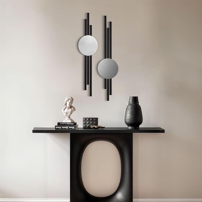 ARTEPERA Antique Lines Metal Wall Art Set of 2 - Modern & Unique Wall Decor, Metal Wall Sculpture for Living Room, Bedroom, Office - Vertical Geometric Wall Decor (Black - Silver, 33" x 9.4")