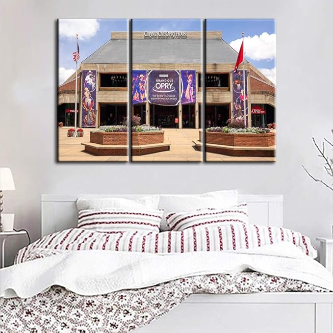 Native American Art Houston Paintings Nashville, Tennessee Wall Art Cityscape the Grand Ole Opry House Pictures Modern Artwork 3 Panel Canvas Home Decor for Living Room Ready to Hang - 40‘’x20‘’x3