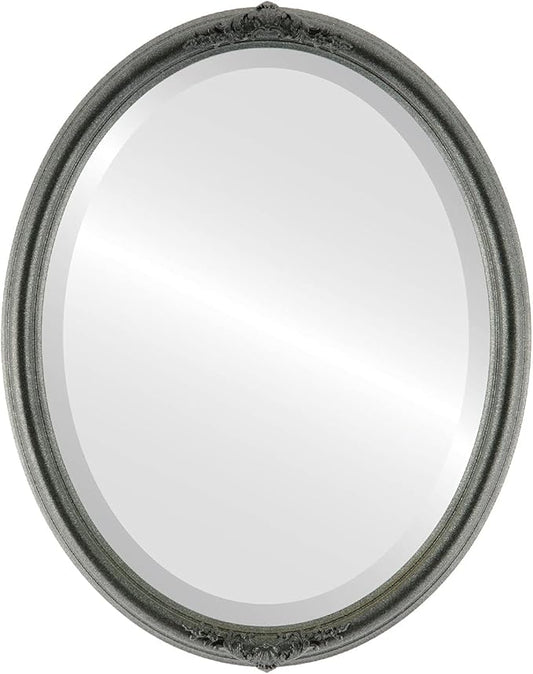 OVALCREST Oval Beveled Wall Mirror for Home Decor - Contessa Style - Black Silver - 26" x 22"