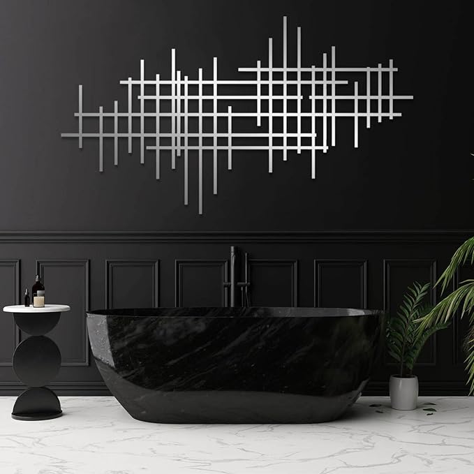 Jogwenu Geometric Line Metal Wall Art, Minimalist Geometric Metal Wall Decor, Line Wall Hanging, Modern Luxury Wall Decor, Abstract Wall Decorations (Gold, 35"x20"/90x51cm)