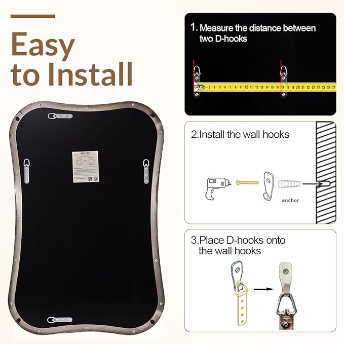 ANDY STAR 24x36'' Chrome Mirrors, Modern Rounded Corner Irregular Bathroom Mirrors with Notched Edges in 1 Inch Stainless Steel Frame Wall Mounted for Bathroom Vanity Home Decor