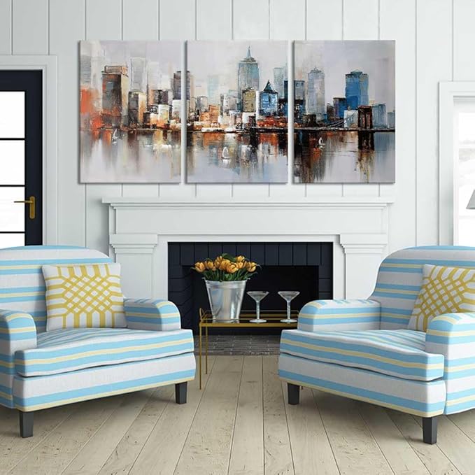 MAMAGO Abstract Canvas Wall Art 3 Pieces Modern Colorful New York Skyline Poster for Living Room Bedroom Home Office Cityscape Artwork Framed Ready to Hang-20”W x 28”Hx3pcs