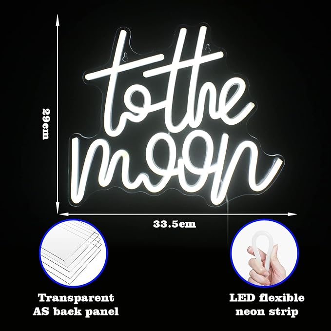Looklight To The Moon Neon Sign Letters Led Signs White Neon Lights for Wall Decor Connectivity Light Up Moon Wedding Anniversary Home Birthday Decorations for Bedroom Gifts