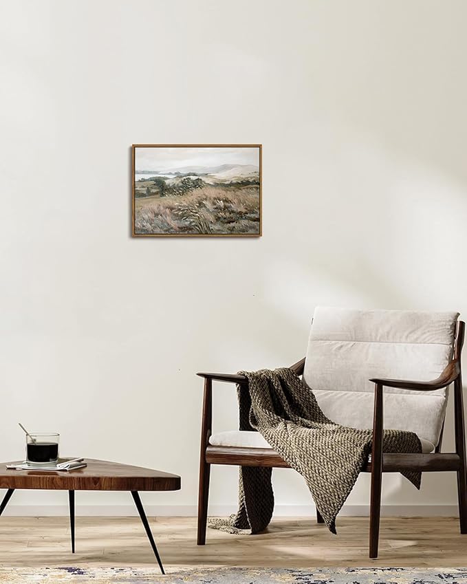 KISSFOX Vintage Landscape Canvas Wall Art Neutral Farmhouse Hills Lake Framed Wall Art Serene Countryside Paintings Artwork Rustic Art Prints For Bedroom Living Room