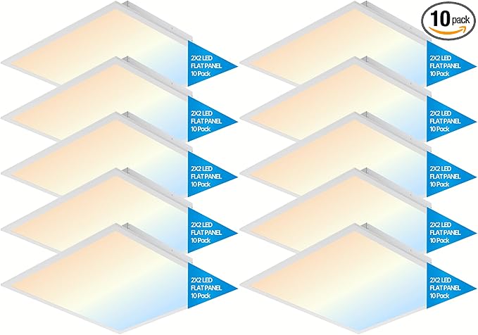 2X2 FT LED Light Flat Panel, 20-40W, 5 CCT 3K | 3.5k | 4K | 5K | 6.5K, Dimmable Recessed Drop Ceiling Lights, 2500/3125/3750/4275/5000 Lumens, Lay in Fixture for Office,120-277V, UL DLC (10 Pack)