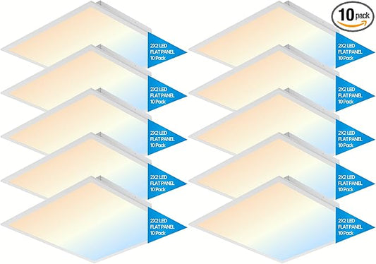 2X2 FT LED Light Flat Panel, 20-40W, 5 CCT 3K | 3.5k | 4K | 5K | 6.5K, Dimmable Recessed Drop Ceiling Lights, 2500/3125/3750/4275/5000 Lumens, Lay in Fixture for Office,120-277V, UL DLC (10 Pack)