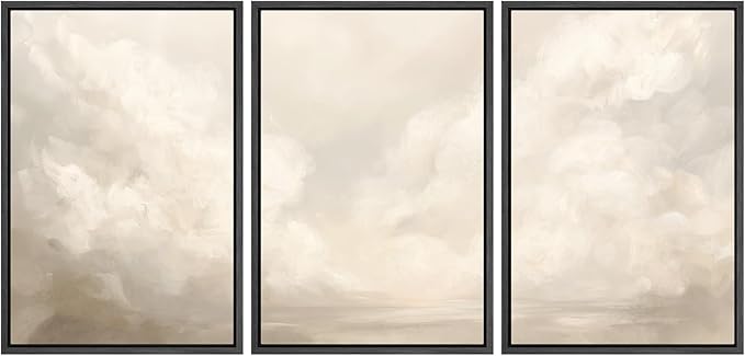 MUDECOR Framed Wall Art Print Set Neutral Cloudscape Soft Beige Abstract Sky Illustrations Modern Art Boho Decorative Colorful Chic for Living Room, Bedroom, Office - 24"x36"x3 Black