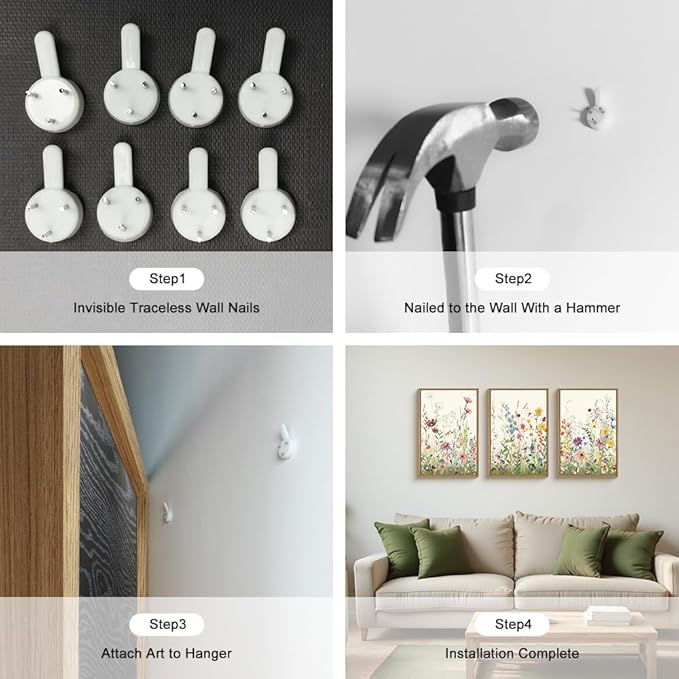 Aryroi Watercolor Colorful Wildflower Framed Canvas Wall Art Set,Modern Nature Flower Wall Decor,Natural Pink Green Floral Botanical Artwork for Living Room, Bedroom,Farmhouse- 16"x24"x3