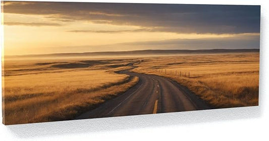 Sense Canvas Western Golden Prairie Path 53 Canvas Art - Home Decor Wall Art Print Poster Painting X-Large 60x24 / 1.5"
