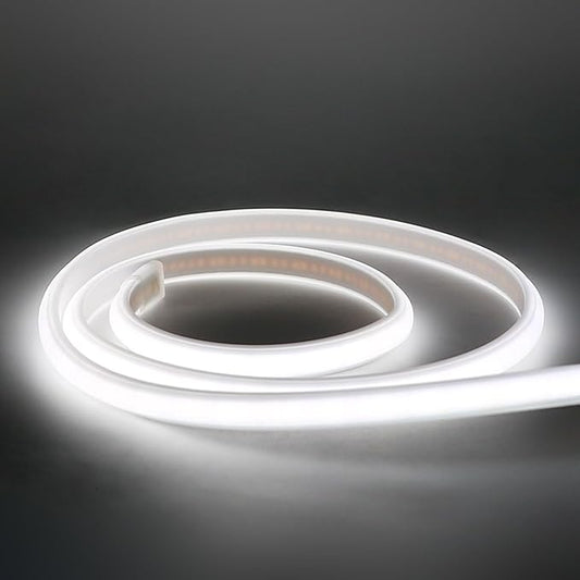 COB LED Strip Lights Waterproof IP67 AC 110V 120V Light Stip 1M/3.28ft Cuttable Flexible LED Lights 320LEDs/m 6000K Cold White with US Plug Indoor Rope Lights for Ceiling Kitchen Cabinet Closet Mirror