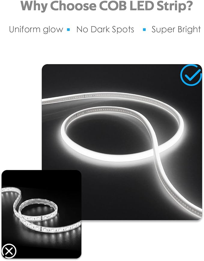 COB LED Strip Light 10FT 6000K Daylight White AC 110V-120V LED Rope Lights Outdoor Waterproof IP65 High Density 288LEDs/M Flexible LED Light Strip with Switch for Garden Bedroom Indoor 3M