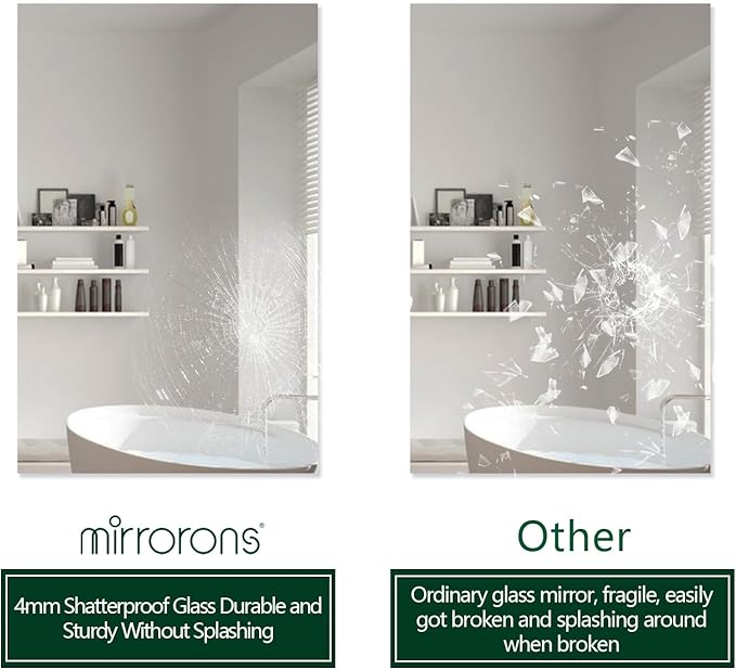 Mirrorons Frameless Mirror, Wall Mirror 48" x 30", Modern Bathroom Mirrors for Wall with Polished Edge, Hangs Horizontally or Vertically. Upgraded Shatterproof, Entryways, Bathroom, Gym.