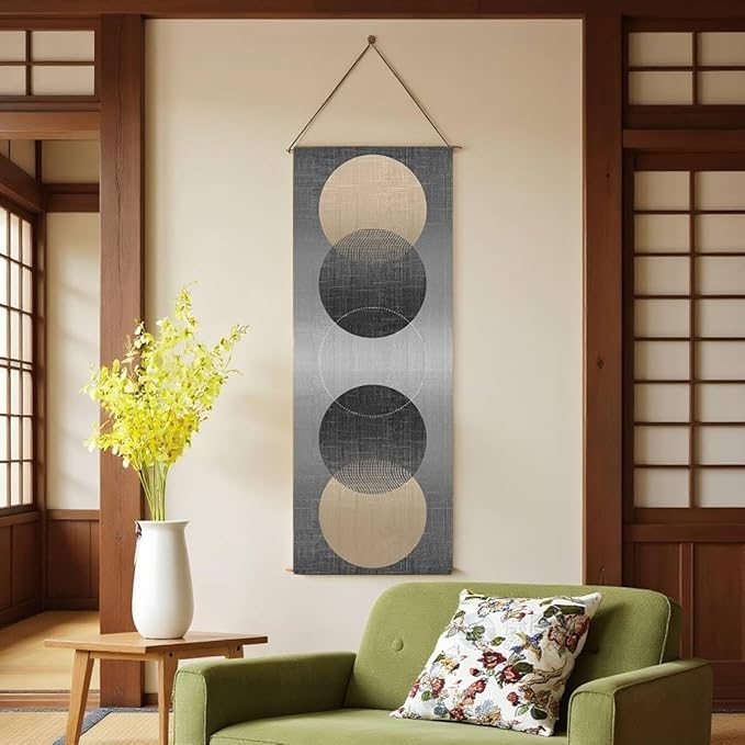 Japanese Hanging Scroll Wall Art: Zen-Enso Circle Vertical Tapestry - W15.7xH47.2" - Feng Shui & Lucky Symbols for Home, Office Decor - HD Print-CTT-7