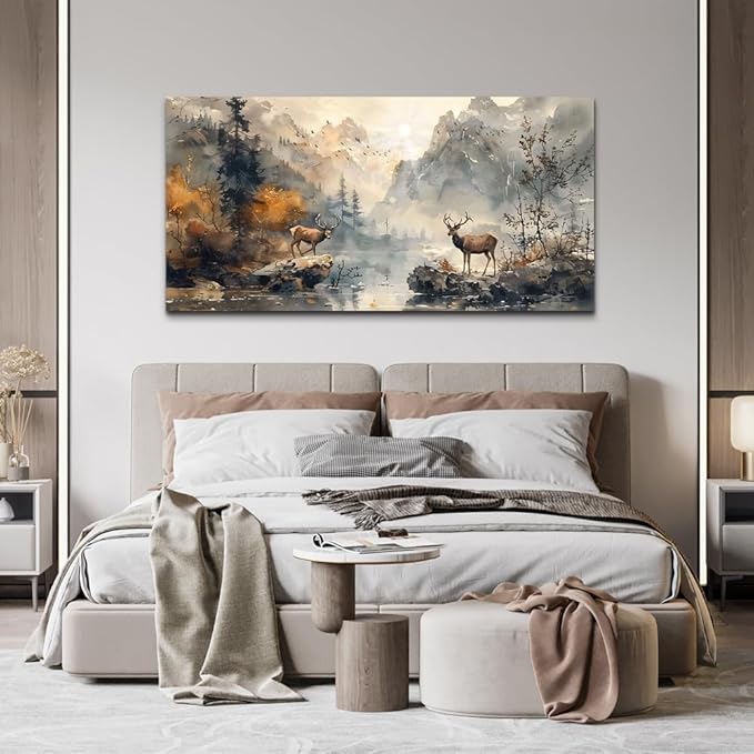 KELIYUAN Canvas Wall Art For Living Room Framed Wall Decorations For Bedroom Mountain Landscape Ink Painting Abstract Pictures Artwork Office Wall Decor Modern Room Home Decor Mural 20x40 In