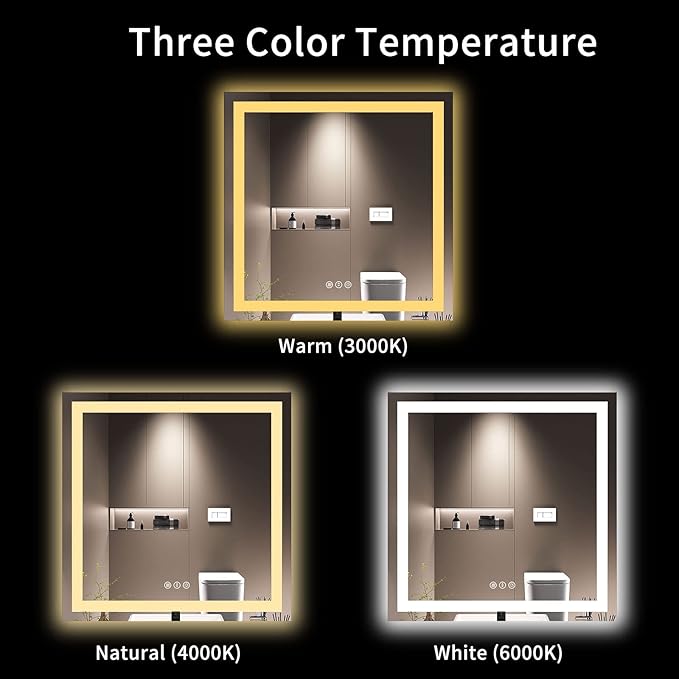 LOAAO 36X36 LED Bathroom Mirror with Lights, Anti-Fog, Dimmable, Backlit + Front Lit, Lighted Bathroom Vanity Mirror for Wall, Memory Function, Tempered Glass, Safe to Use, ETL Listed