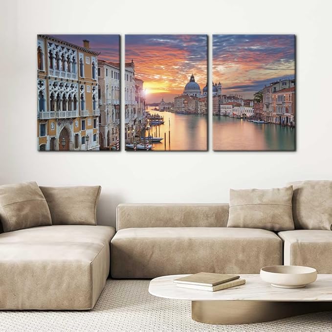 Pacimo 3 Piece Canvas Wall Art - Venice Framed Wall Art Decor Grand Canal in Venice Pictures Painting on Canvas Modern Art Home Decoration Stretched and Framed Ready to Hang - 20"x28"x3